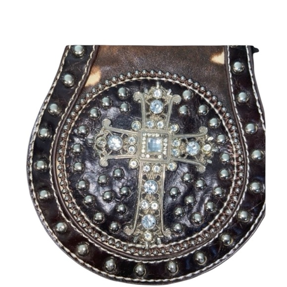 Studded Cross Black and Tan Shoulder Bag - Picture 6 of 7